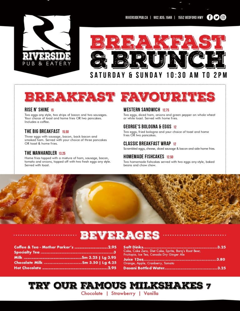 Brunch Menu Riverside Pub & Eatery